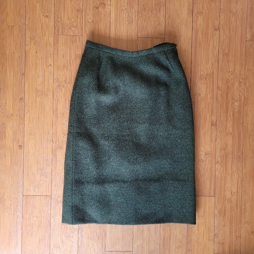 Vintage EUC Wool Green and Black Pencil Skirt Retro Rockabilly Skirt size S